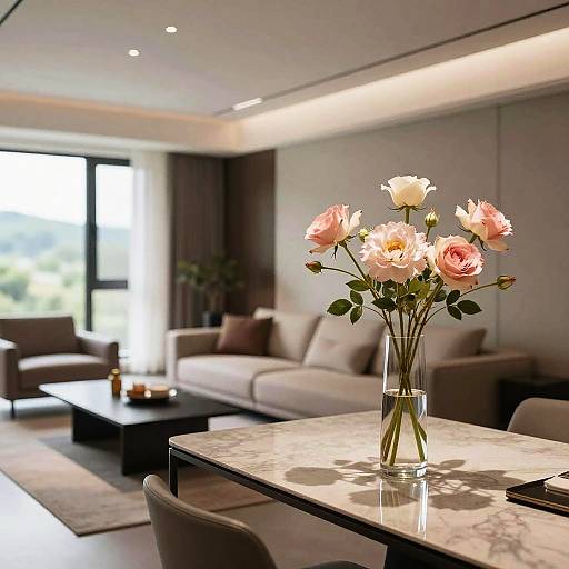 Photorealistic Modern Living Room with Flower