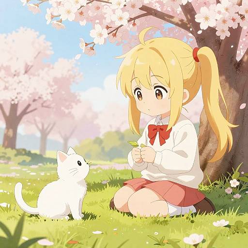 Blonde Anime Girl with Cat