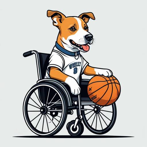 Cartoon Dog Playing Wheelchair Basketball
