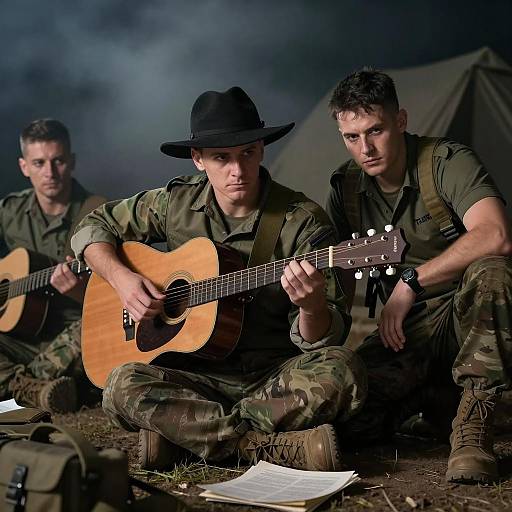 Reflective Moments in a Smoky Military Camp