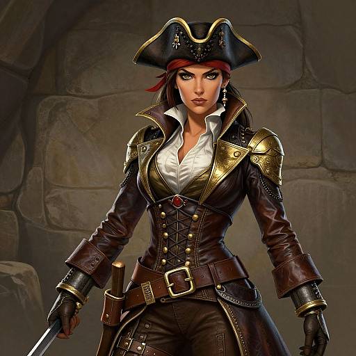 Confident Woman in Pirate Leather Outfit