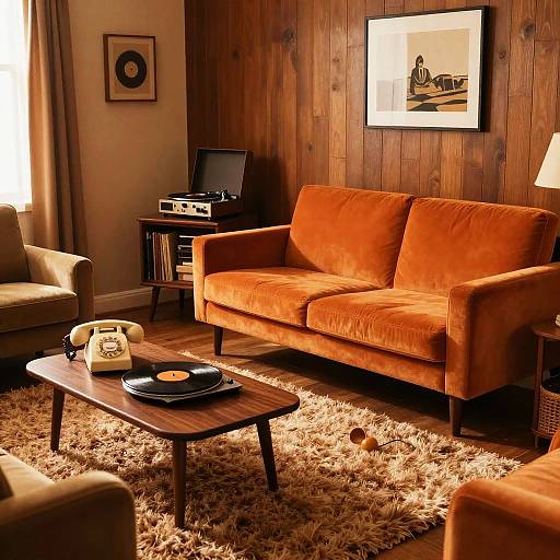 Cozy 70s Retro Living Room Interior