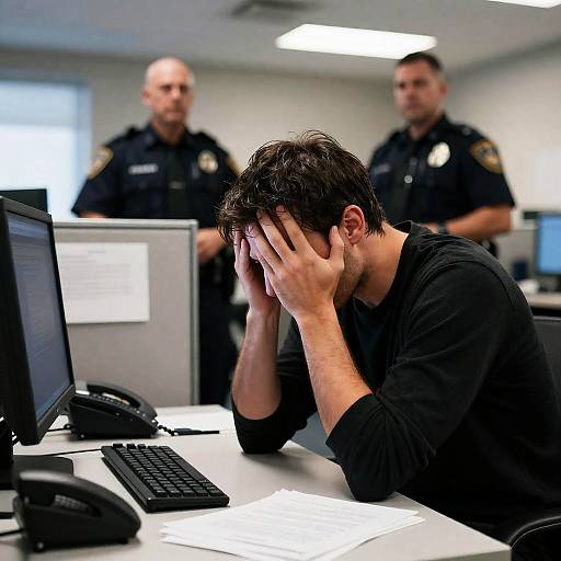 Distressed Man at Police Station Desk