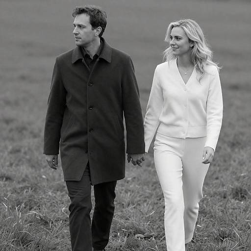 Black-and-White Couple Walking on Grass