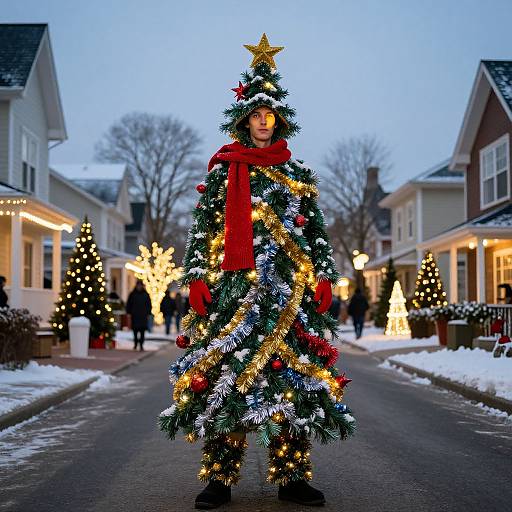 Man in Detailed Christmas Tree Costume