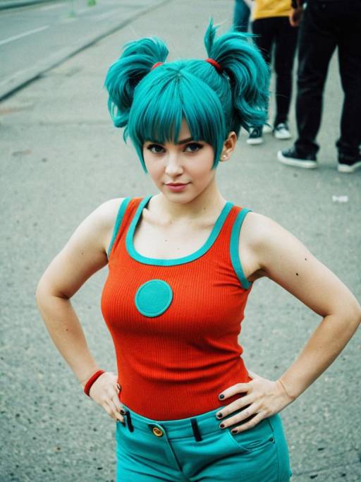 Realistic Man in Bulma Costume Cosplay
