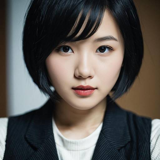 Portrait of Asian Woman with Short Black Hair