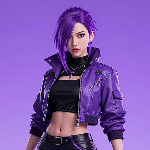Confident Woman with Edgy Purple Hair