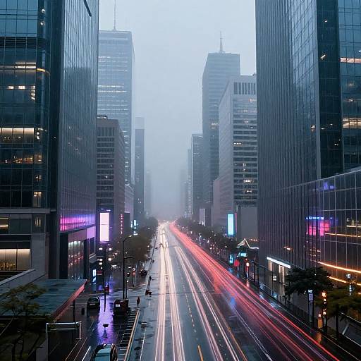 Futuristic Cityscape with Neon Light Trails