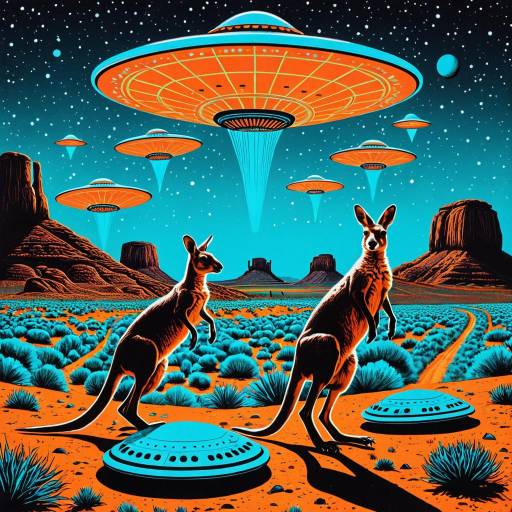 Vintage 70s UFO and Kangaroos Poster