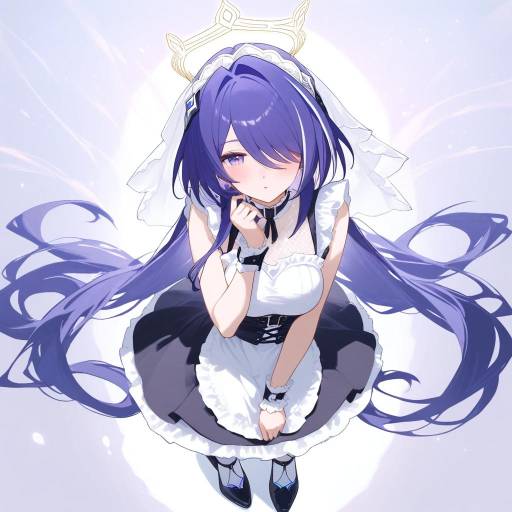 Ethereal Maid with Purple Elegance