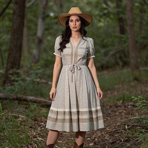 Country Woman in Dress and Hat