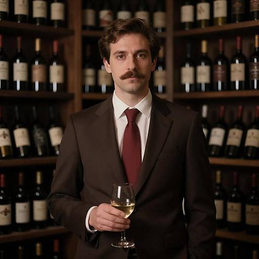 Man Holding Glass in Wine Cellar