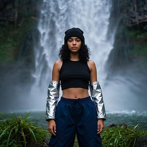 Confident Woman by Waterfall