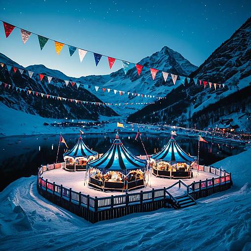 Winter Carnival by Mountain Lake at Dusk