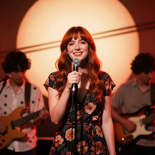 Joyful Woman with Microphone in Concert