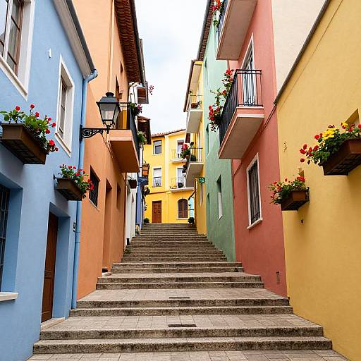 Colorful Alley with Sweeping Staircase