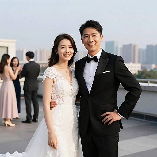 Rooftop Wedding Celebration with Skyline View