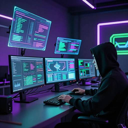 Sleek Hacker Room with Holographic Tech