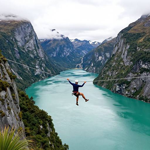 Highliner Balancing Above Turquoise Fjord