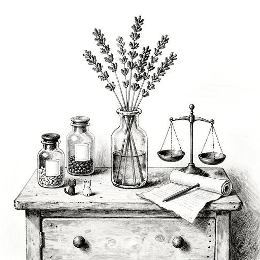 Whimsical Black-and-White Apothecary Still Life
