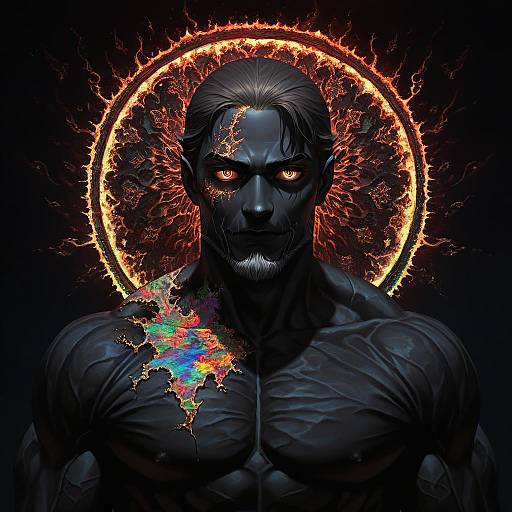 Dark Muscular Male with Fiery Halo