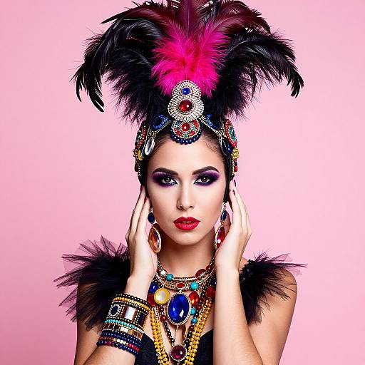 Vibrant Fashion Portrait with Feather Headdress