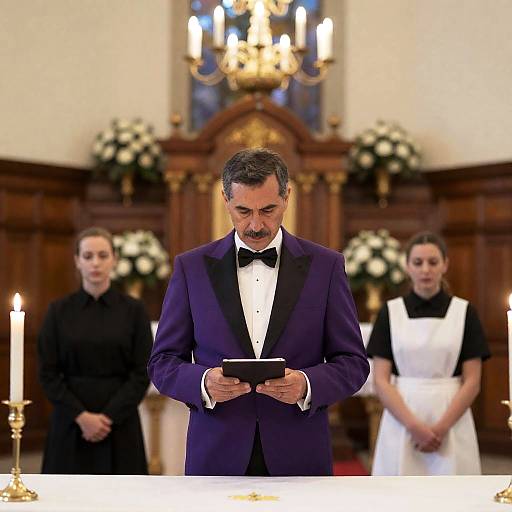 Elegant Wedding Scene with Mustached Groom