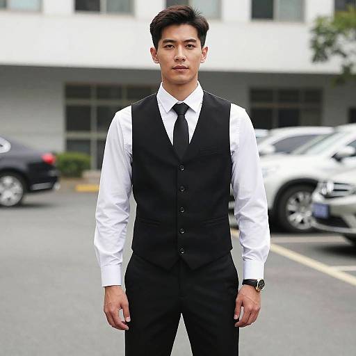 Asian Man in Vest and Tie