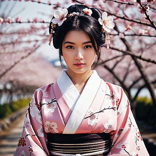 Elegant Japanese Girl in Kimono
