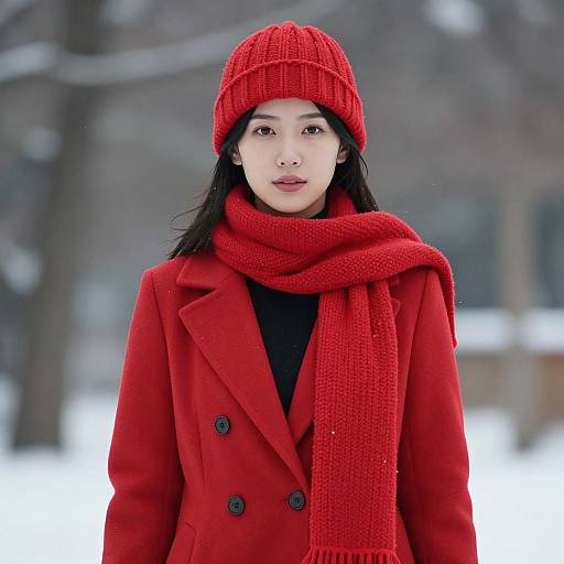 Winter Woman in Red Coat Costume