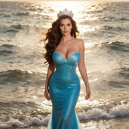 Enchanting Woman in Blue Mermaid Dress