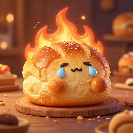 Cute Bread Bun Island in Flames