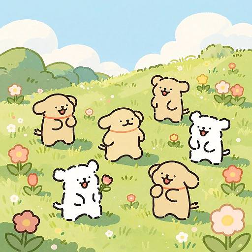 Whimsical Garden with Smiling Animals