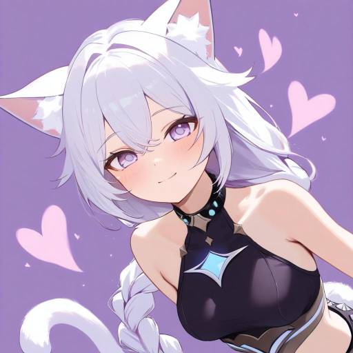 Aether-Inspired Cat Girl with Silver Hair