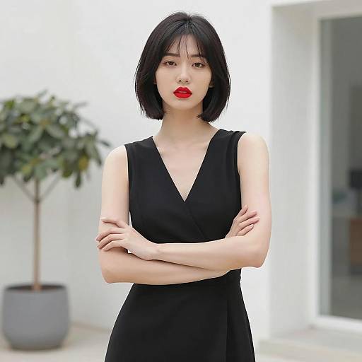 Confident Woman in Black Dress Portrait