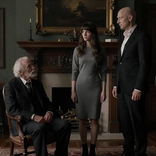 Dimly Lit Portrait of Three Figures