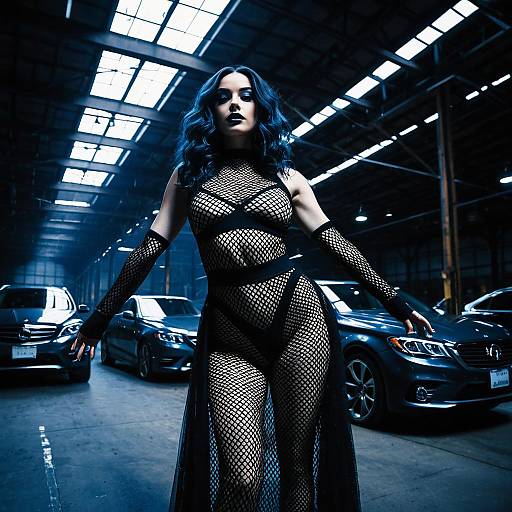 Gothic Fashion in Glowing Blue Light