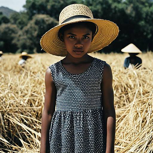 Boy Wearing Straw Hat in Wheat Field