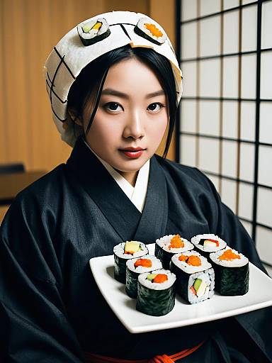 Cinematic Humorous Sushi Roll Cosplay Photo