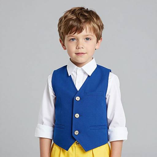 Boy with Blue Vest and Yellow Skirt