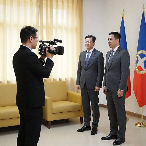 Formal Press Conference with Yellow Curtains