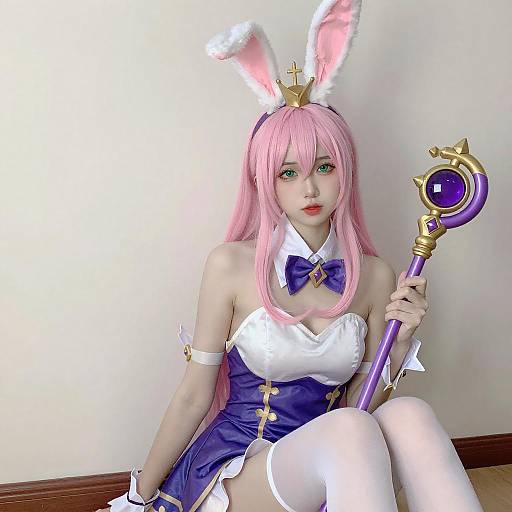 Cosplay Woman with Pastel Pink Hair