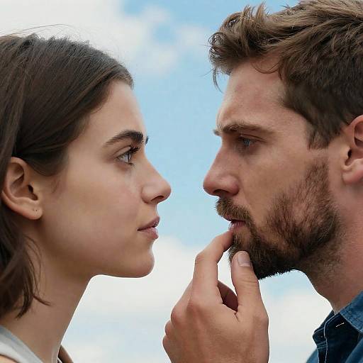 Intense Close-Up of Couple in Blue Sky