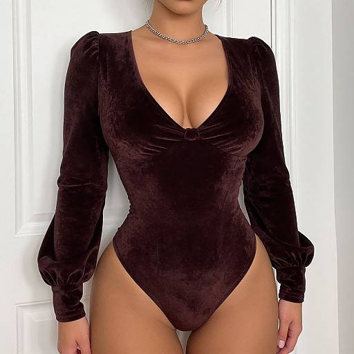 Chic Glam Woman in Velvet Bodysuit