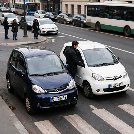 Urban Scene with Boxy Cars and Pedestrians