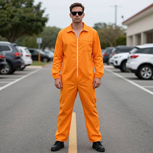 Man in Orange Jumpsuit with Rainbow