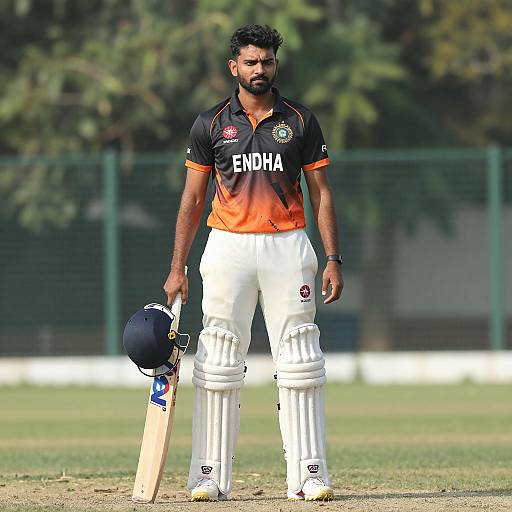 Indian Cricketer in Black and Orange Jersey
