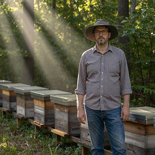 Forest Scene with Beekeeping Man