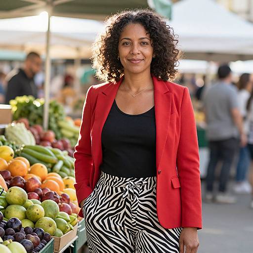 Confident Woman at Vibrant Farmers Market